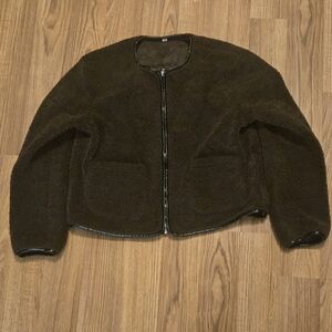 Brown Fleece Jacket with Black Trim